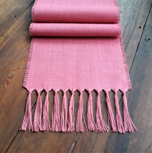 BUBBLEGUM PINK Burlap Table Runner with 5 Inch Knotted Fringe BUBBLEGUM PINK Burlap Table Runner with 5 Inch Knotted Fringe