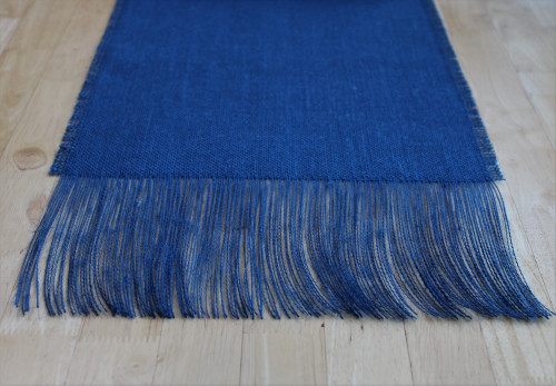 OCEAN BLUE Burlap Table Runner with 6 Inch Fringe OCEAN BLUE Burlap Table Runner with 6 Inch Fringe