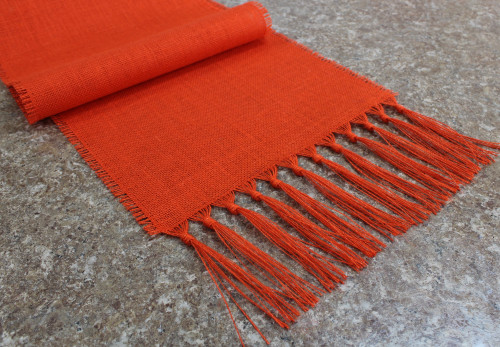 ORANGE Burlap Table Runner with 5" Knotted Fringe