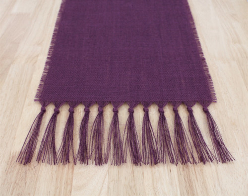 MULBERRY Burlap Table Runner with 5 Inch Knotted Fringe