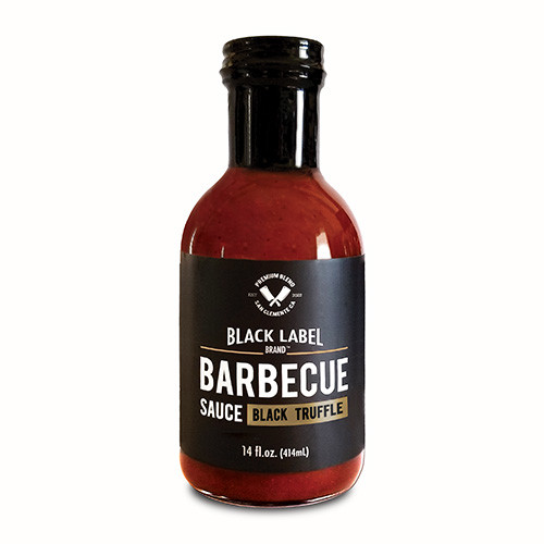 A bottle of Black Label BBQ Truffle sauce