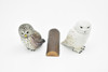 Snowy Owl,  Set of 2, Very Nice Plastic Reproduction Hand Painted     2"     F090 B383