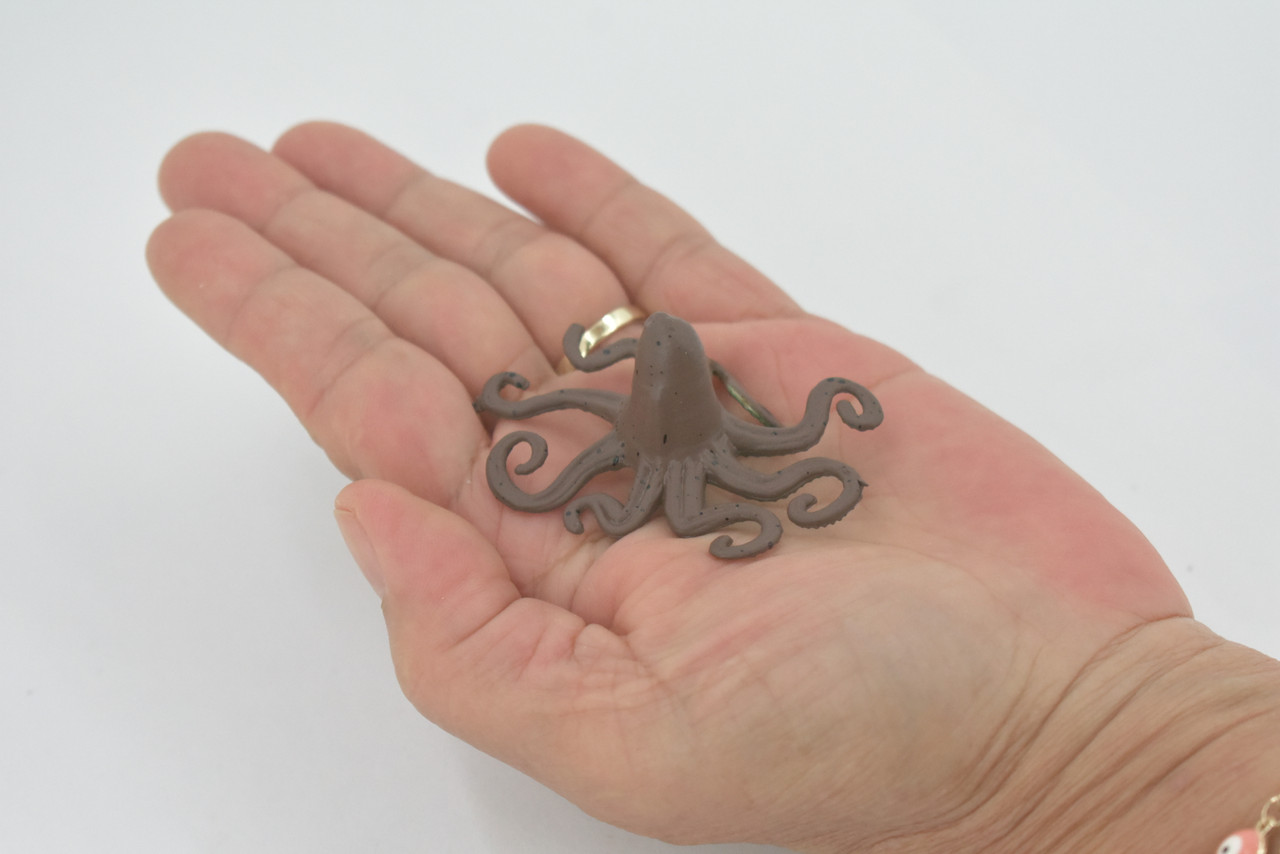Octopus, Octopuses, Brown, Rubber Octopodes, Educational, Realistic Hand Painted, Figure, Lifelike Figurine, Replica, Gift,       2"     F587 B34