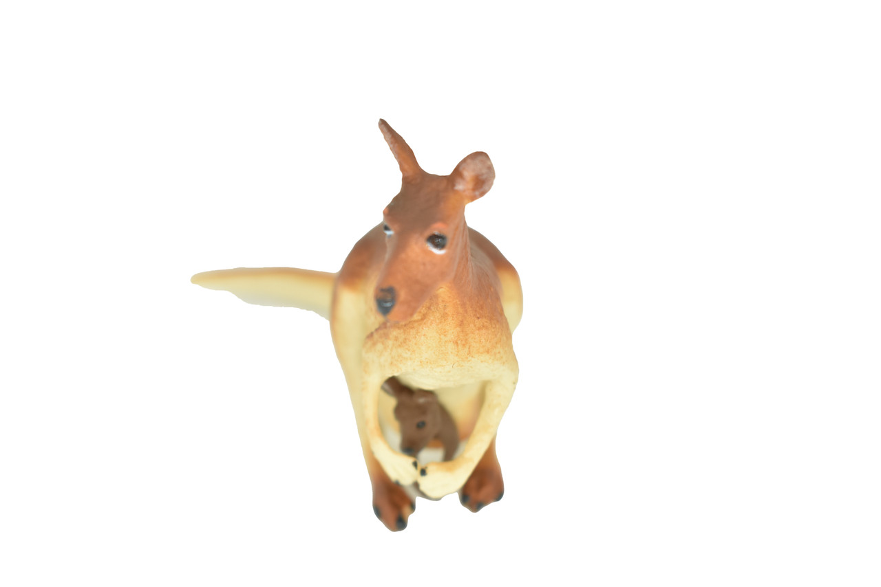 Kangaroo with Baby, Joey, Australian outback Marsupial, Museum Quality, Very Nice Rubber Design, Educational Figure, Diorama Model, Toy, Kids,   3 1/2 Inches. 