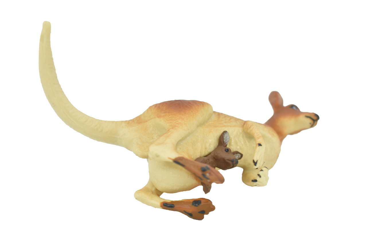 Kangaroo with Baby, Joey, Australian outback Marsupial, Museum Quality, Very Nice Rubber Design, Educational Figure, Diorama Model, Toy, Kids,   3 1/2 Inches. 