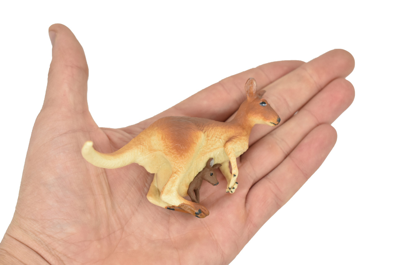 Kangaroo with Baby, Joey, Australian outback Marsupial, Museum Quality, Very Nice Rubber Design, Educational Figure, Diorama Model, Toy, Kids,   3 1/2 Inches. 