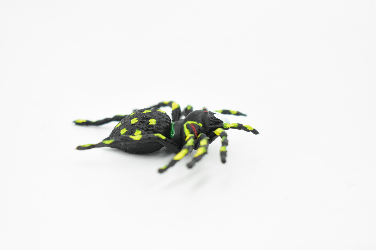 Spider, Yellow Spots, Rubber Insect, Realistic Figure, Model, Replica, Kids Educational Gift,         2"     F921 B40