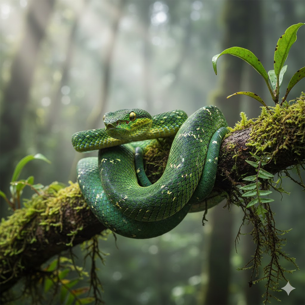 Guatemalan Palm Viper, Bothriechis bicolor, Rubber Snake, Reptile, Hand Painted, Realistic, Very Nice Rubber Design, Educational, Diorama Model, Lifelike, Toy, Gift,    3 Inches.      F987 B41