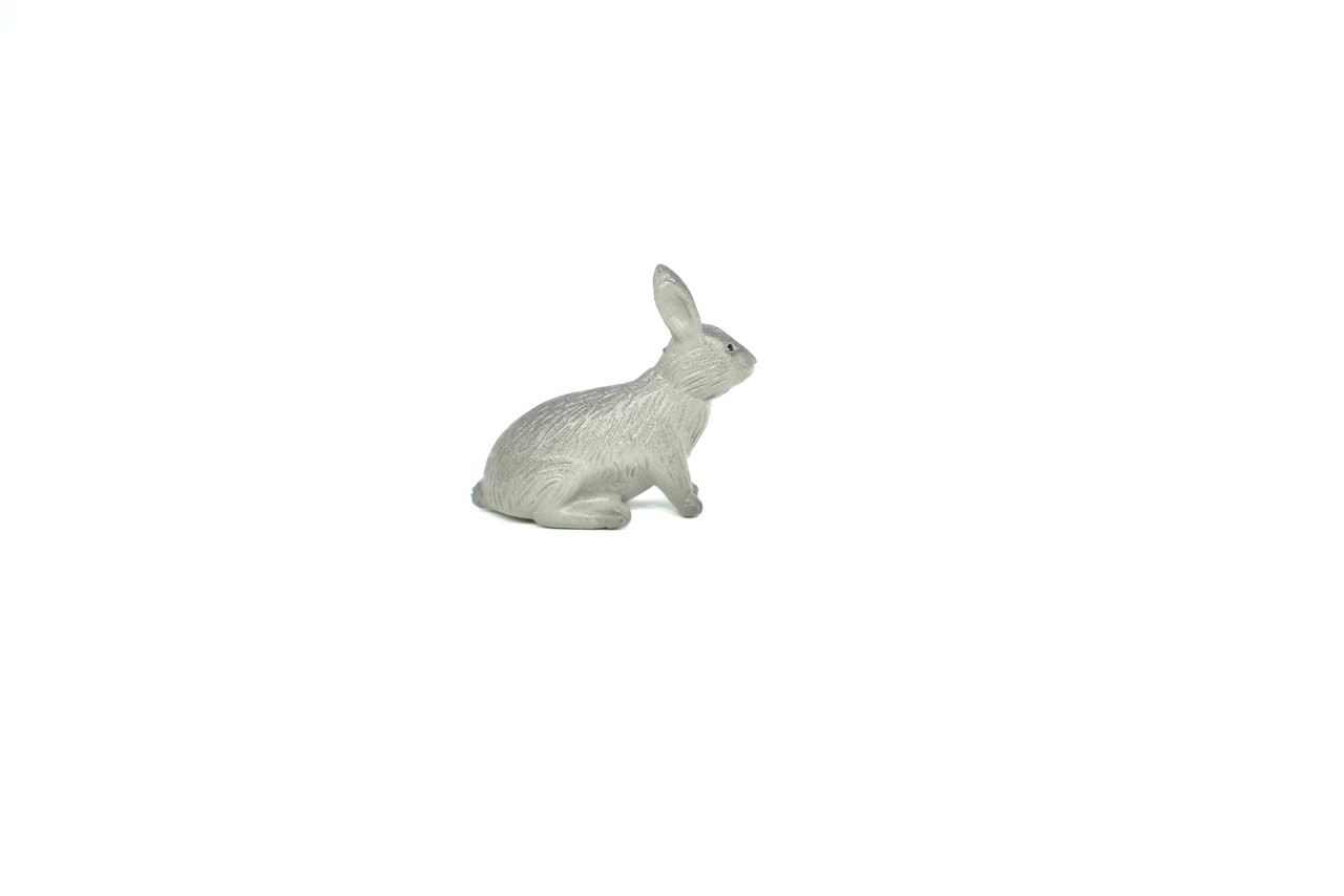 Rabbit, Gray, Very Nice Plastic Animal, Educational, Realistic Figure, Lifelike Model, Figurine, Replica, Gift    1 3/8"     F205 B639