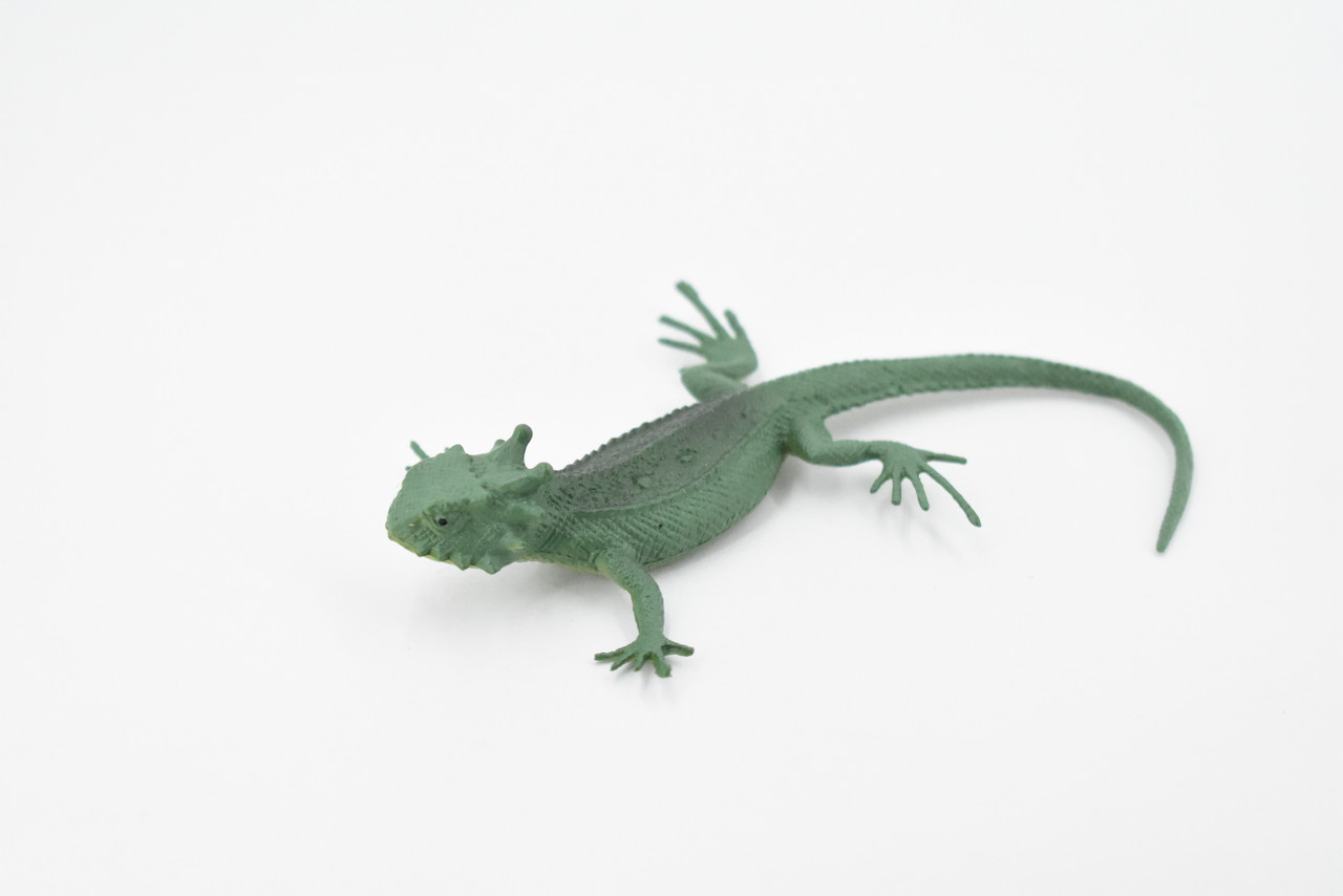 Lizard, Flat-Taled Horned Lizard, Green, Rubber, Toy Reptile, Realistic Figure, Model, Replica, Kids, Educational, Gift,     4"    F6102 B381
