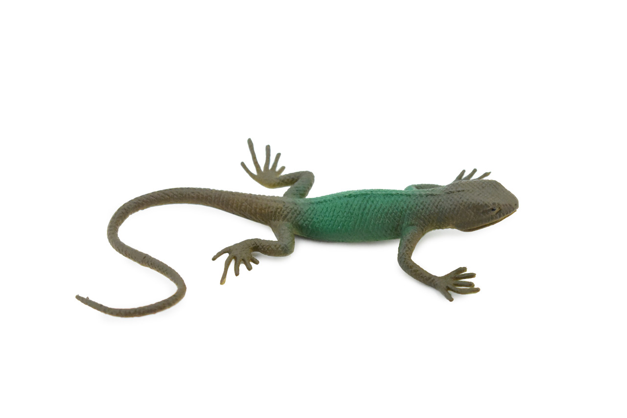 Lizard, Green and Brown Lizard, Rubber Reptile Toy, Realistic Figure, Model, Replica, Kids, Educational, Gift,       4 1/2"      F6104 B381