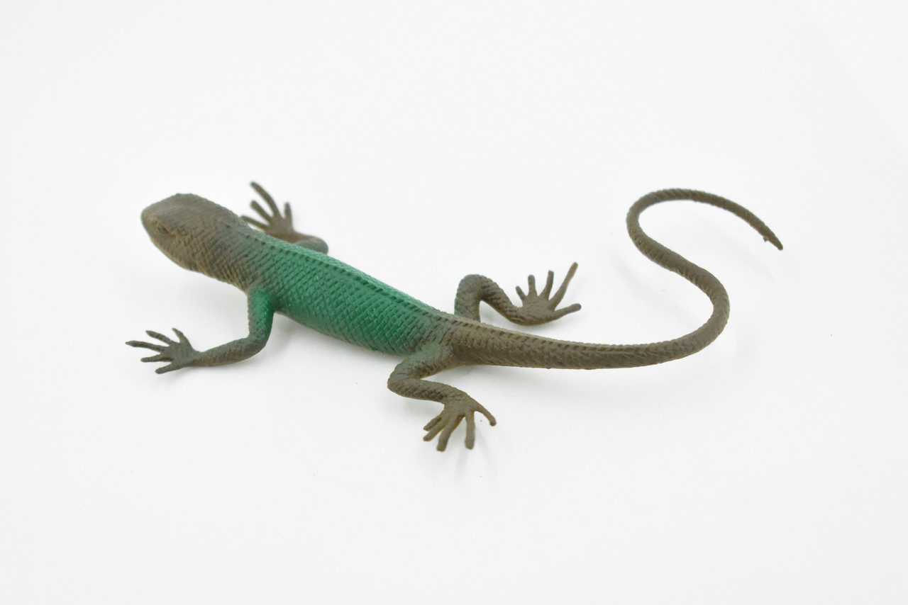 Lizard, Green and Brown Lizard, Rubber Reptile Toy, Realistic Figure, Model, Replica, Kids, Educational, Gift,       4 1/2"      F6104 B381