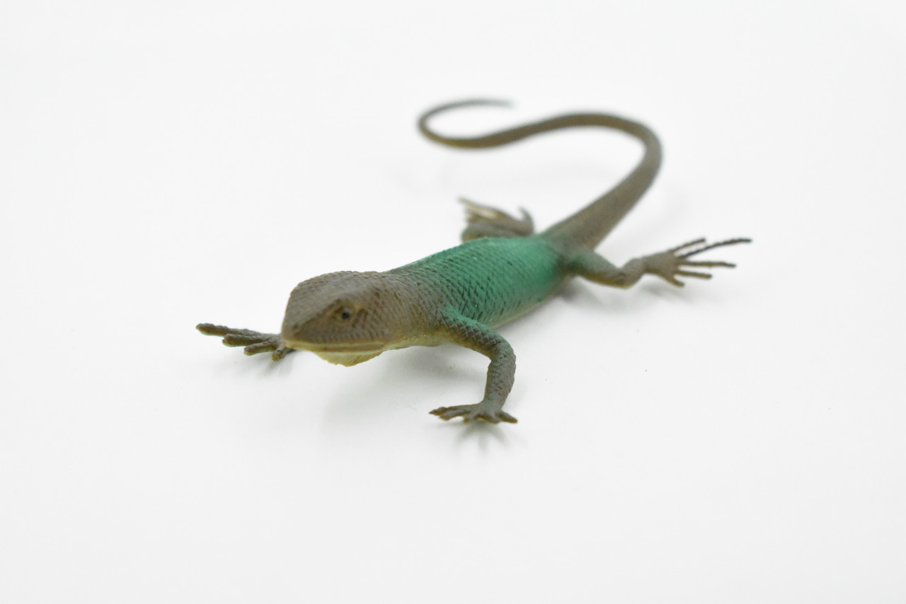 Lizard, Green and Brown Lizard, Rubber Reptile Toy, Realistic Figure, Model, Replica, Kids, Educational, Gift,       4 1/2"      F6104 B381