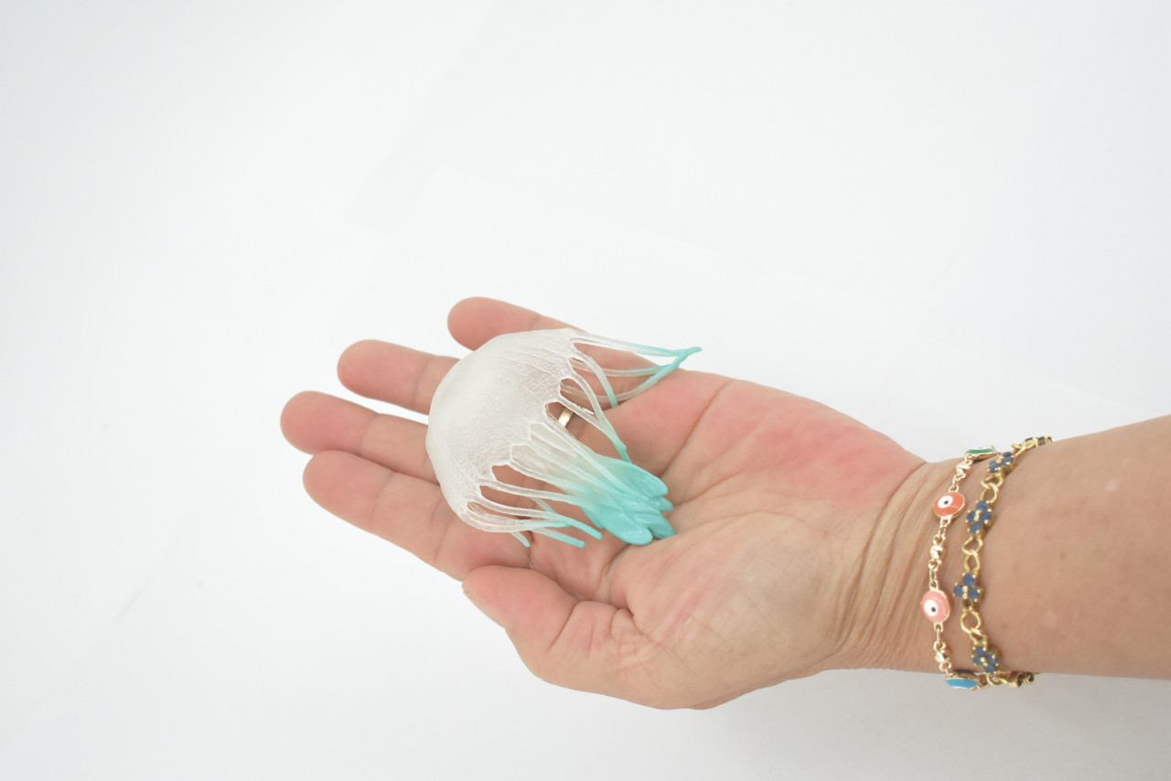 Jellyfish, Sea Jelly, White & Blue, Gelatinous zooplankton, Rubber, Jelly fish, Design, Educational, Figure, Lifelike, Model, Replica, Gift,      3"       F6022 B378