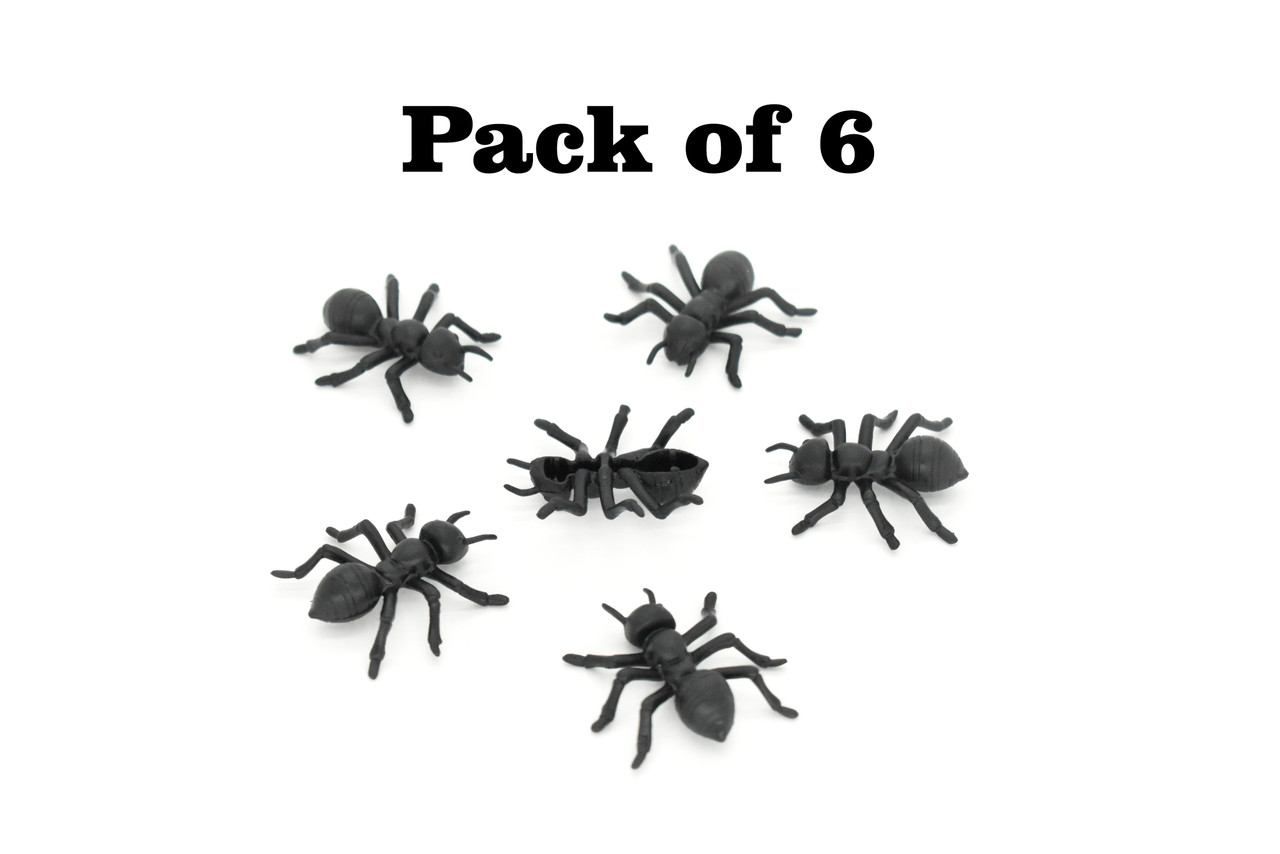 Ants , Pack of 6 Black Ants Very Nice Plastic Reproduction    1 1/2"    F6091 B381