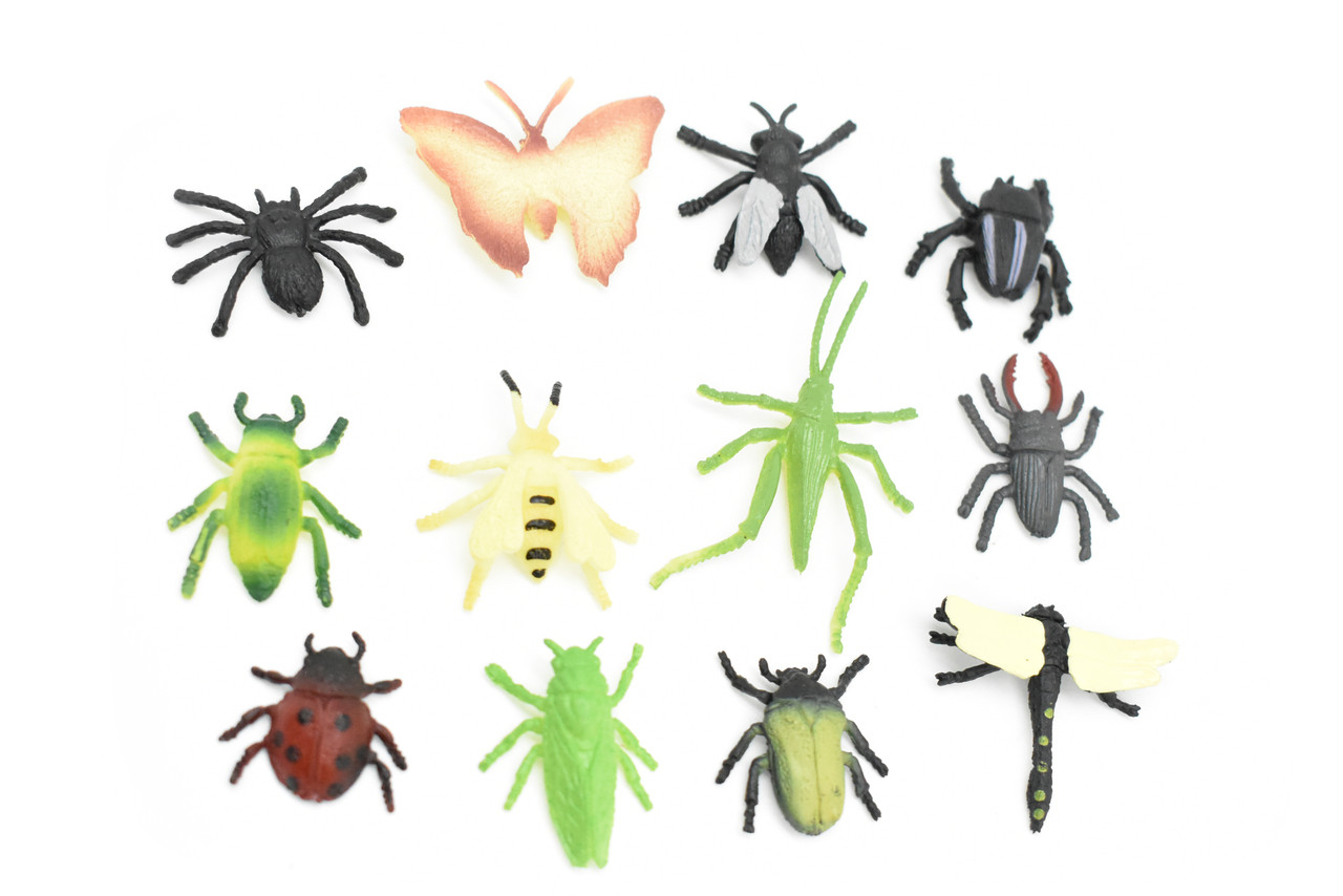 Insects, Pack of 12, Very Nice Plastic Reproduction, All About 1" in Size    F6092 B381