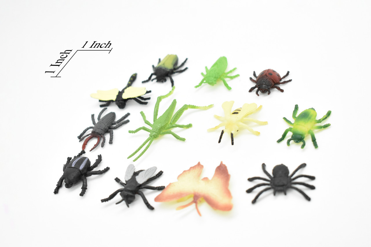Insects, Pack of 12, Very Nice Plastic Reproduction, All About 1" in Size    F6092 B381