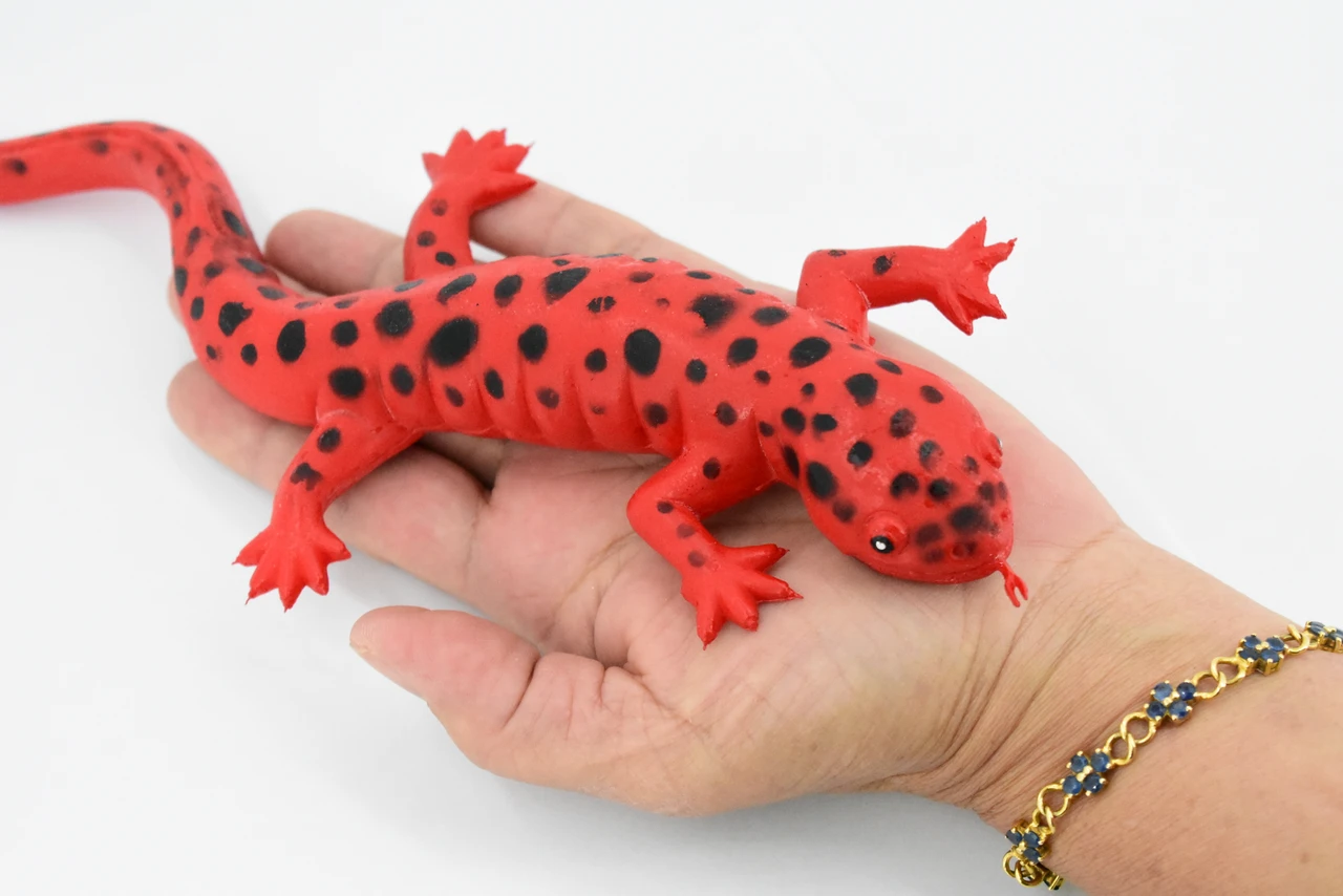 Salamander, Red Salamander, Rubber Amphibian, Educational, Realistic, Hand Painted, Figure, Lifelike Model, Figurine, Replica, Gift,      10"     F1724 B1