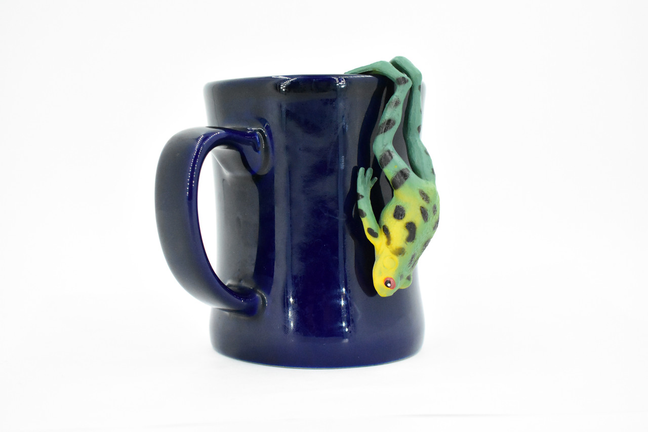 Northern Leopard Pond Frog, Leaping, Green and Yellow, Hand Painted, Amphibian, Hard Rubber, Realistic Frog, Toy, Kids, Educational, Gift,   3 1/2"  