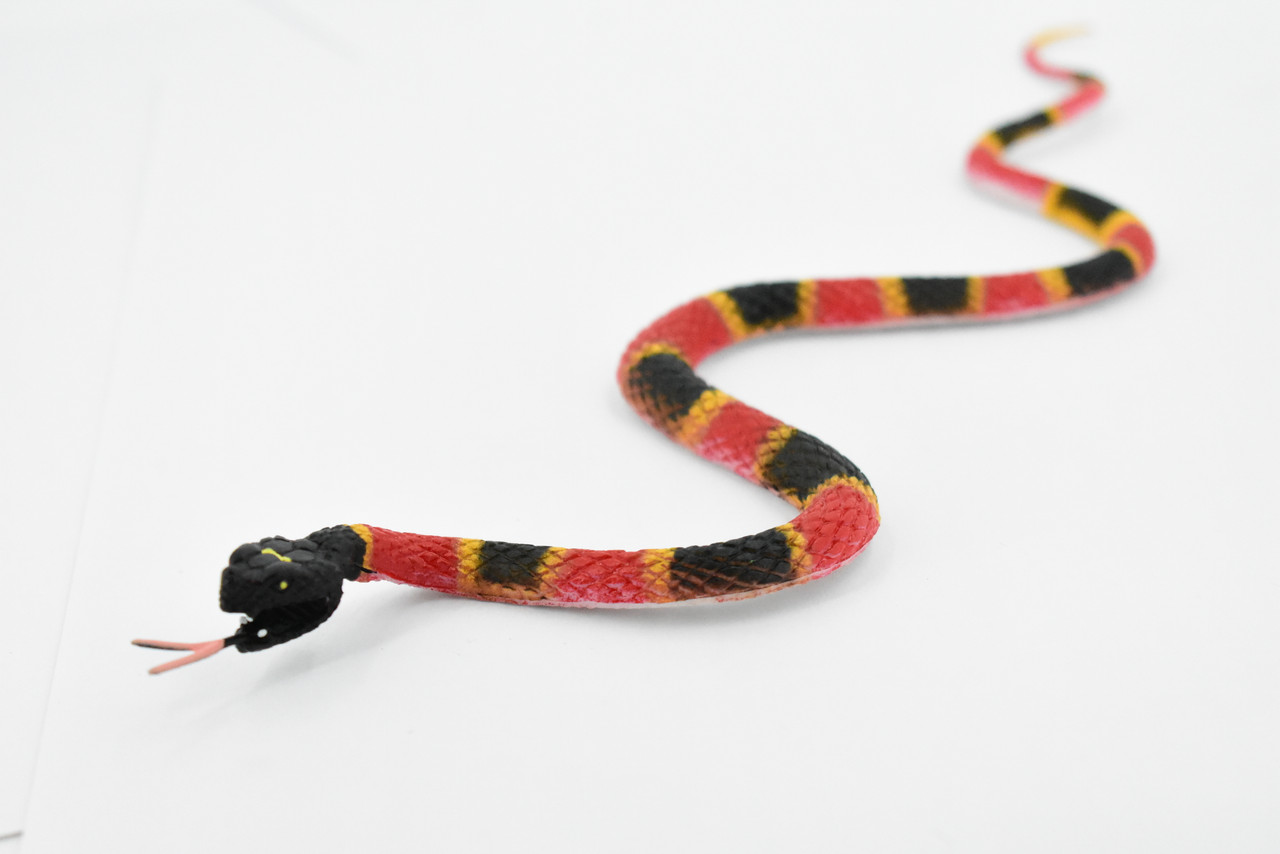 Snake, Coral Snake, Rubber Reptile, Educational, Realistic, Hand Painted, Figure, Lifelike Model, Figurine, Replica, Gift,    10"    F1730 B222