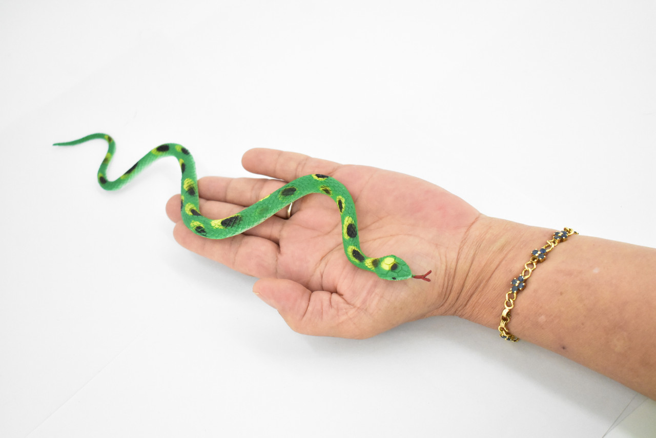 Snake, Green, Tree Python Snake, Rubber Reptile, Educational, Realistic, Hand Painted, Figure, Lifelike Model, Figurine, Replica, Gift,      11"      F1732 B222