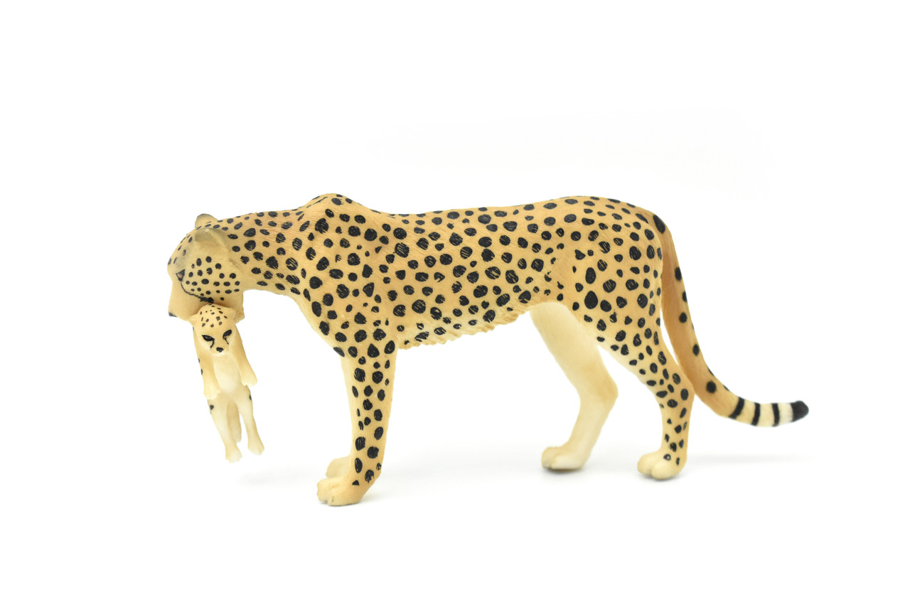 Cheetah With Cub, Realistic Toy Model Plastic Replica Animal, Kids Educational Gift  5"  M096 B606