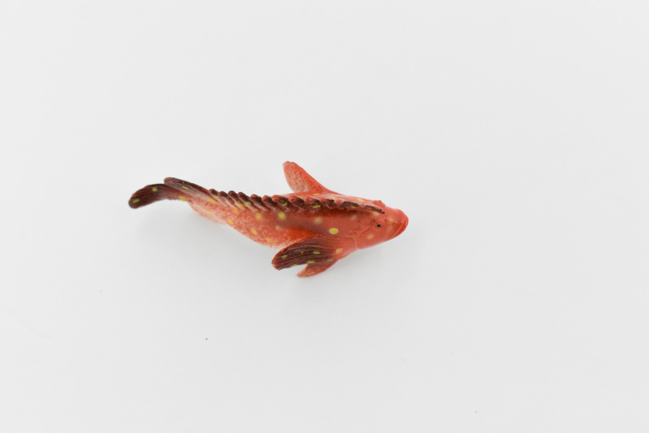 Sculpin, Red, Cottidae, Saltwater Fish, Rubber Fish, Hand Painted, Realistic, Figure, Model, Replica, Toy, Kids, Educational, Gift,       2 1/2"        F1128 B163