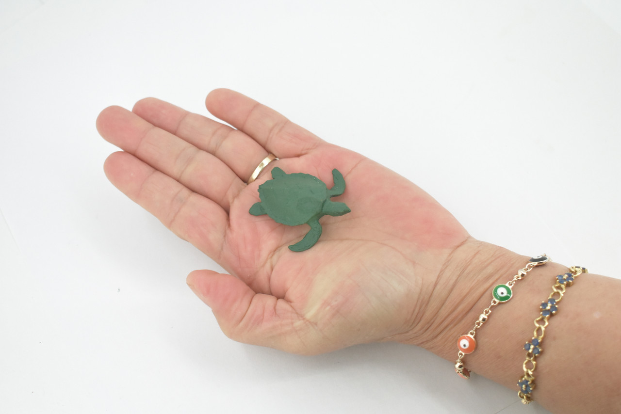 Sea Turtle, Rubber, Hand Painted, Turtle Design, Realistic Figure, Educational, Figure, Lifelike, Model, Figurine, Replica, Gift,      2"      F1140 B164