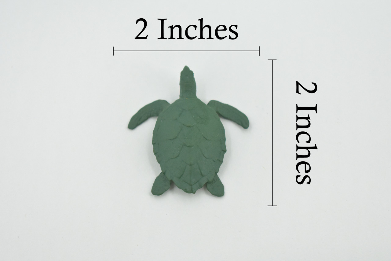 Sea Turtle, Rubber, Hand Painted, Turtle Design, Realistic Figure, Educational, Figure, Lifelike, Model, Figurine, Replica, Gift,      2"      F1140 B164