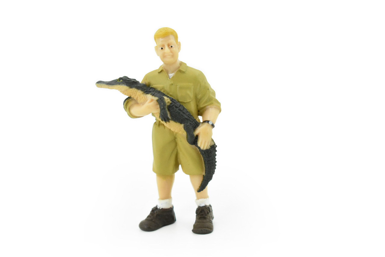 Alligator, Crocodile, Man Holding in Arms, Rubber Toy Reptile, Realistic Figure, Model, Replica, Kids, Educational, Gift,    2 1/2"     F1751 B77