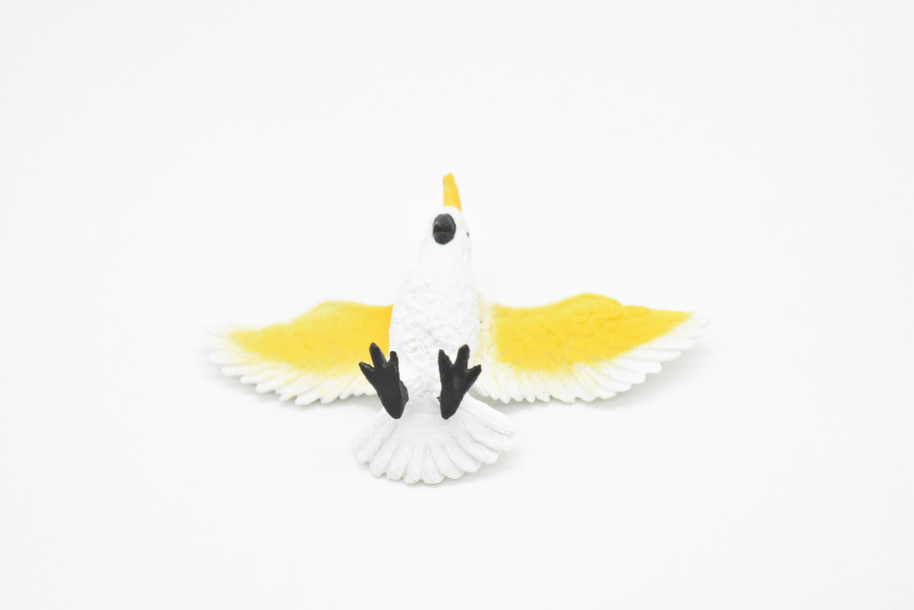 Cockatoo, Parrot, Sulphur Crested, Australian native parrot species, Very Nice Rubber Bird Design, Educational Figure, Lifelike, Diorama Model, Toy, Kids, 3 Inches 