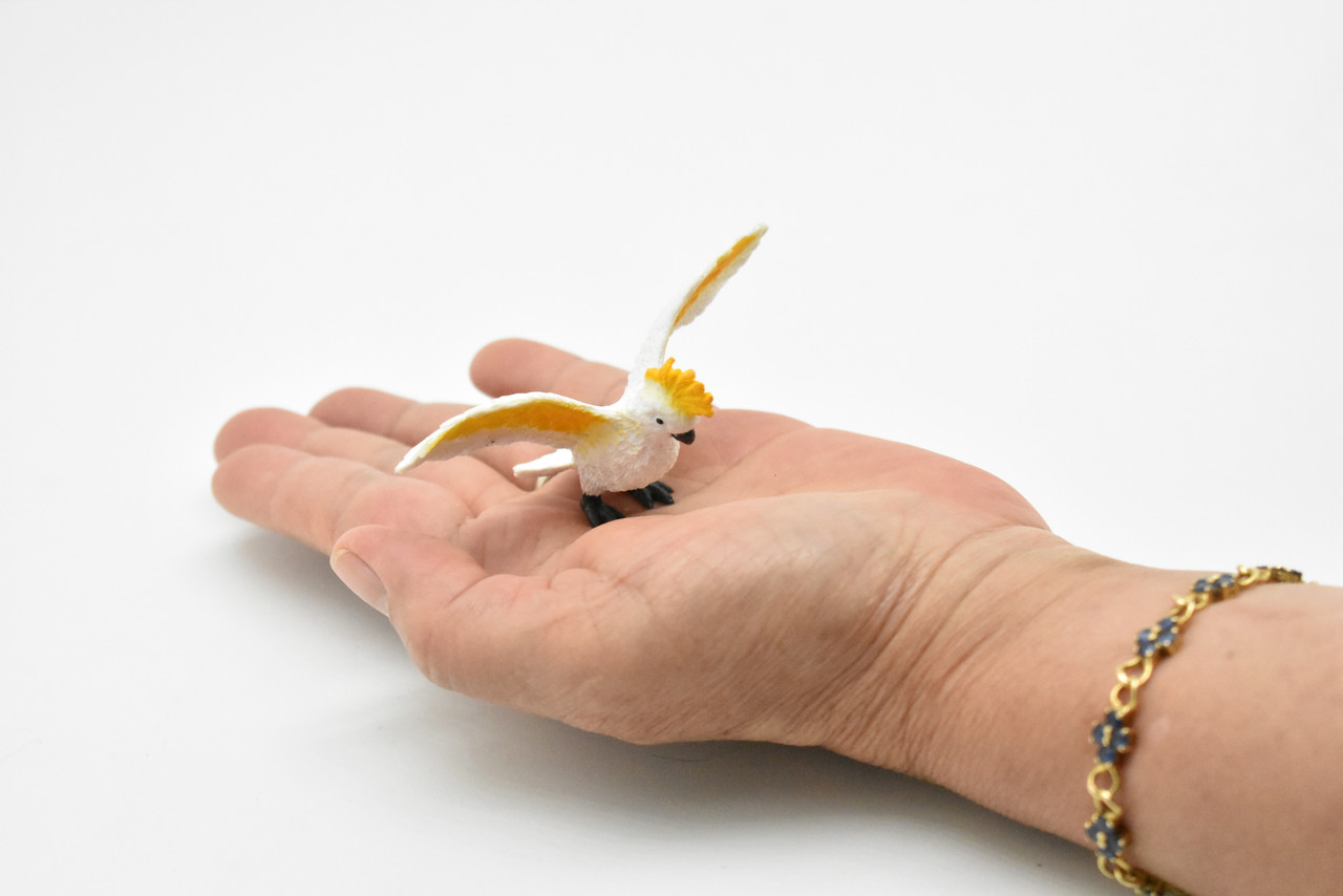 Cockatoo, Parrot, Sulphur Crested, Australian native parrot species, Very Nice Rubber Bird Design, Educational Figure, Lifelike, Diorama Model, Toy, Kids, 3 Inches 