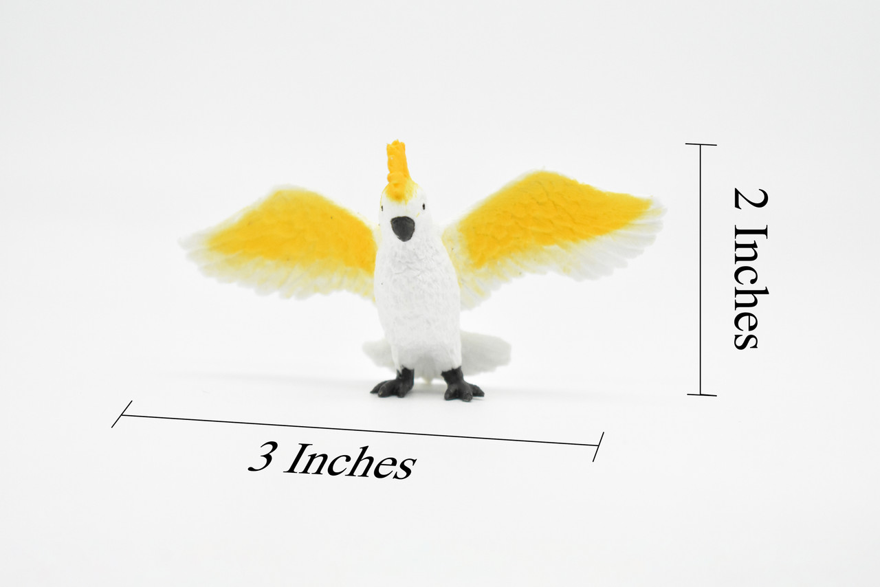 Cockatoo, Parrot, Sulphur Crested, Australian native parrot species, Very Nice Rubber Bird Design, Educational Figure, Lifelike, Diorama Model, Toy, Kids, 3 Inches 