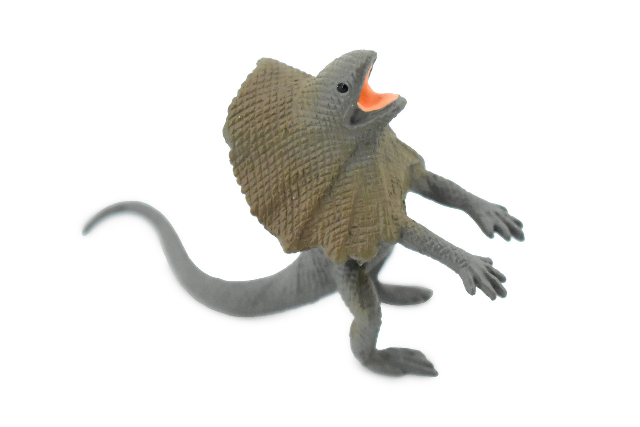 Lizard, Frill-Necked Lizard, Standing, Frilled Dragon, Reptile, Very Nice Rubber Design, Educational Figure, Lifelike, Diorama Model, Replica, Toy, Kids, Gift,      2 1/2 Inches 