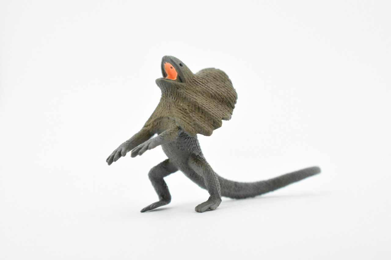 Lizard, Frill-Necked Lizard, Standing, Frilled Dragon, Reptile, Very Nice Rubber Design, Educational Figure, Lifelike, Diorama Model, Replica, Toy, Kids, Gift,      2 1/2 Inches 