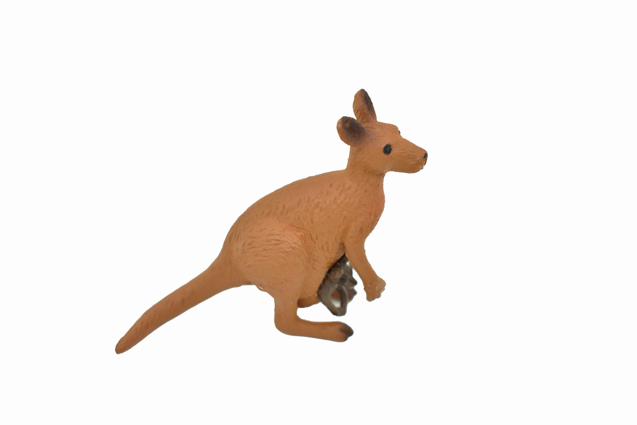 Kangaroo with Baby, Joey, Australian outback Marsupial, Very Nice Rubber Design, Educational Figure, Lifelike, Diorama Model, Toy, Kids,  2 1/2 Inches.
