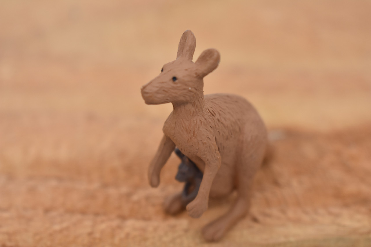Kangaroo with Baby, Joey, Australian outback Marsupial, Very Nice Rubber Design, Educational Figure, Lifelike, Diorama Model, Toy, Kids,  2 1/2 Inches.