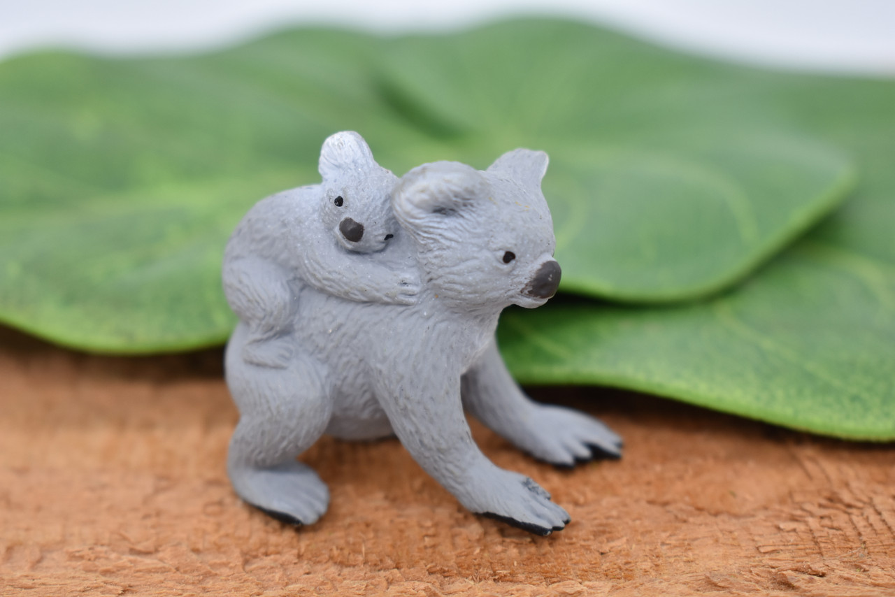 Koala with Baby, Marsupials, Australia's unique Animal, Very Nice Rubber Design, Educational Figure, Lifelike, Diorama Model, Replica, Toy, Kids, 1 1/2 Inches. 