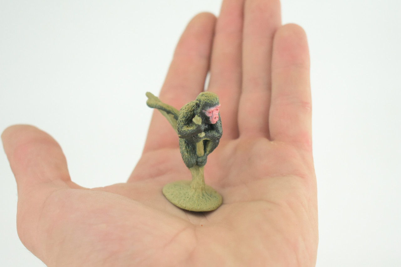  Rhesus Monkey, Rhesus Macaques, Rubber Primate, Animal, Educational, Realistic Figure, Lifelike, Model, Toys, Gift, 2 inches tall. F1780 B122