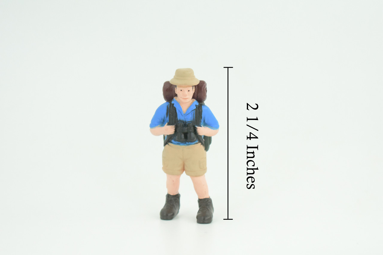  Backpacker, Hiking Man with Binoculars, Rubber Design, Educational, Realistic Figure, Kids, Toys, Gift, 2 1/4 inches tall. F1997 B103