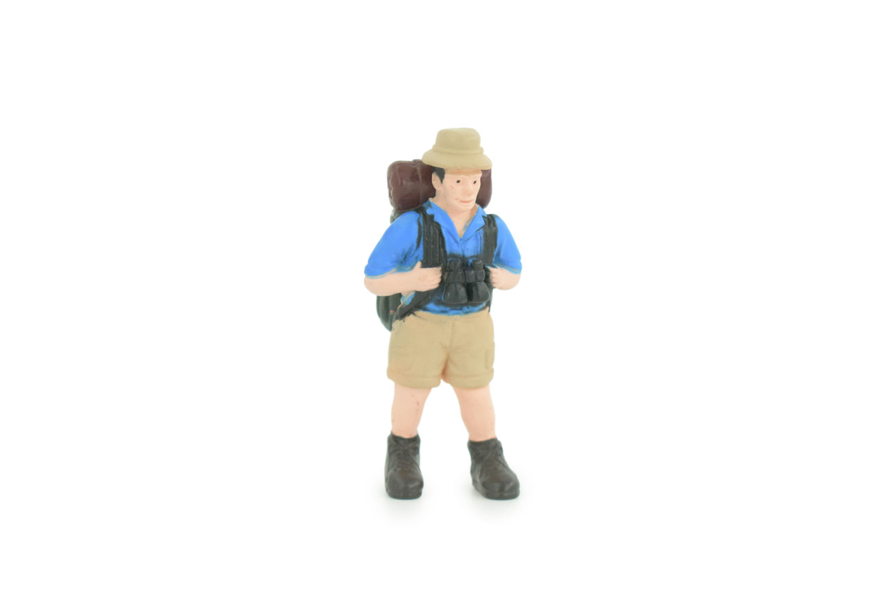  Backpacker, Hiking Man with Binoculars, Rubber Design, Educational, Realistic Figure, Kids, Toys, Gift, 2 1/4 inches tall. F1997 B103
