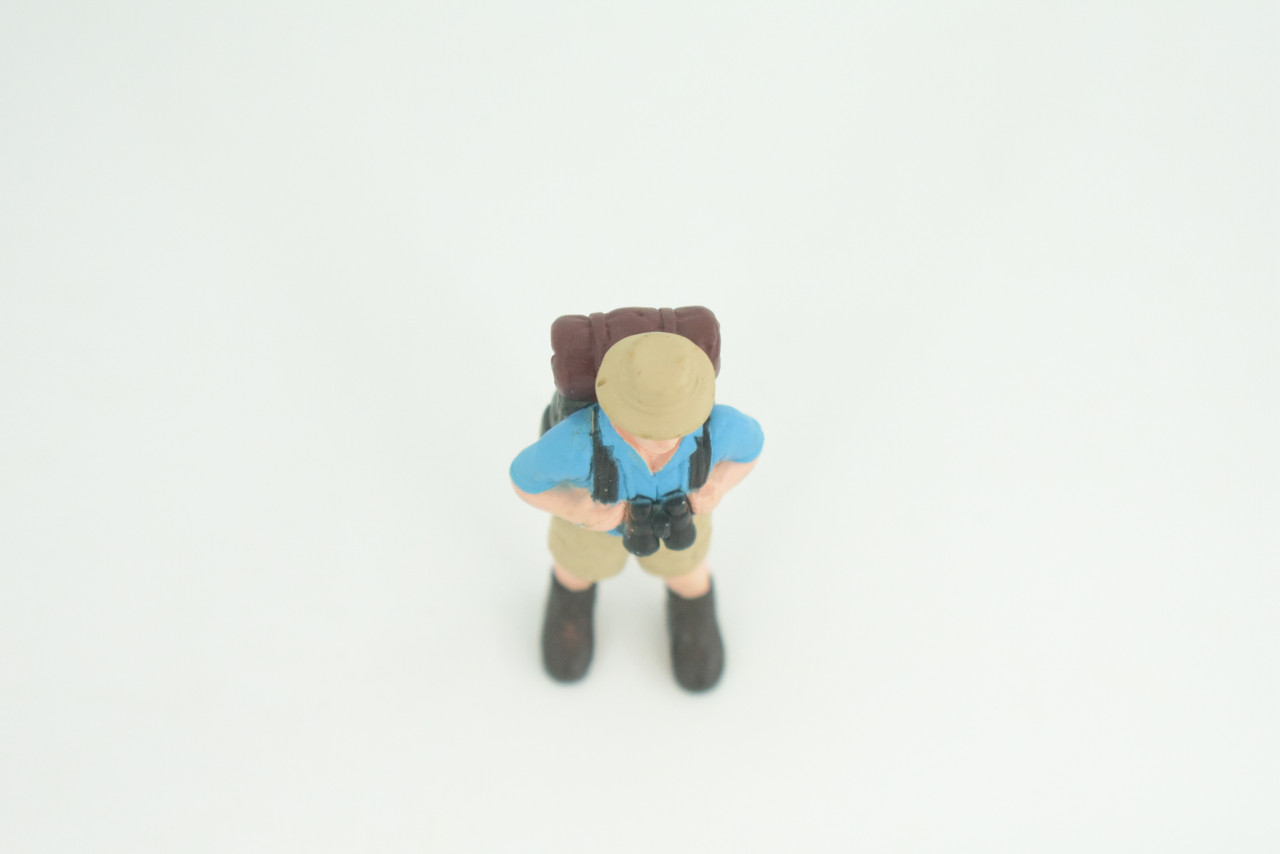 Backpacker, Hiking Man with Binoculars,  Rubber Design, Educational, Realistic Figure, Kids, Toys, Gift,    2 1/4 inches tall.     F1997 B103
