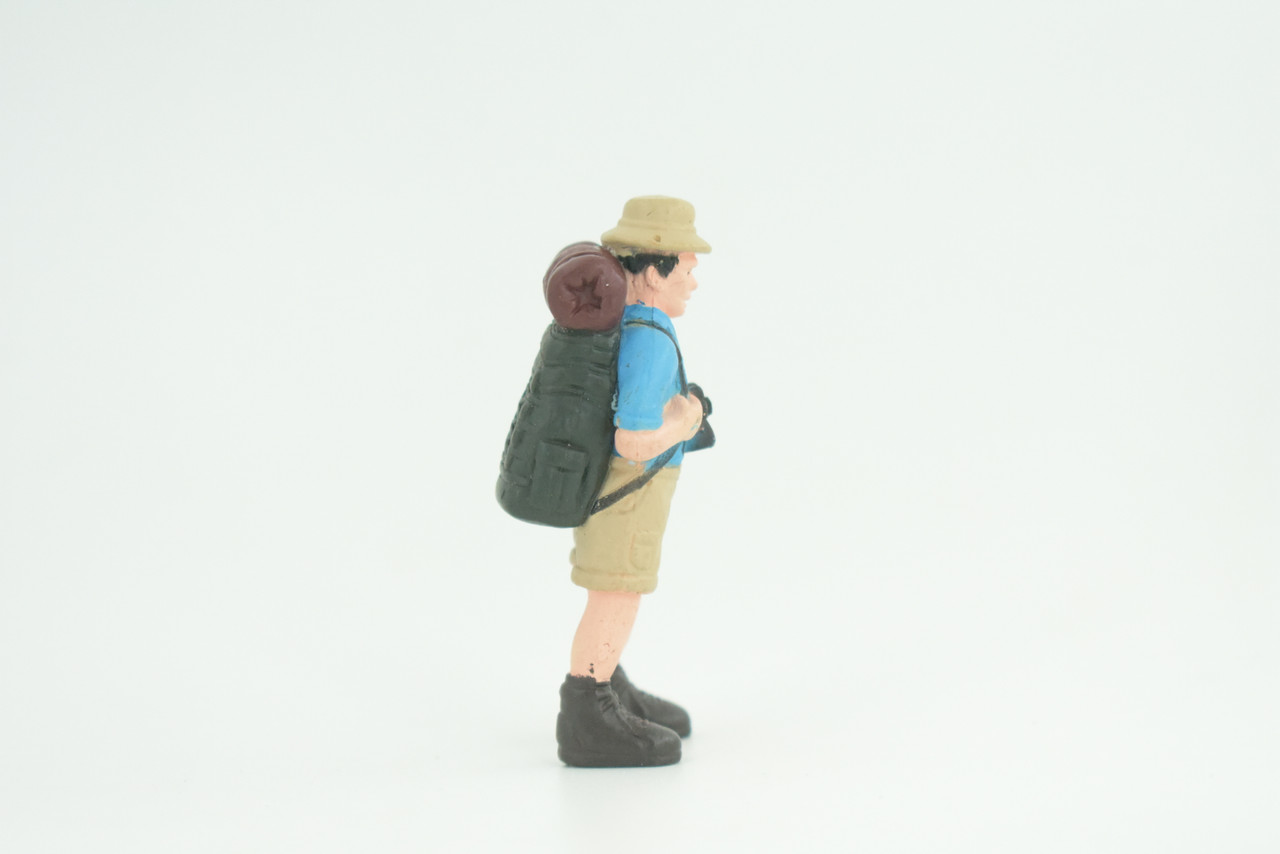 Backpacker, Hiking Man with Binoculars,  Rubber Design, Educational, Realistic Figure, Kids, Toys, Gift,    2 1/4 inches tall.     F1997 B103