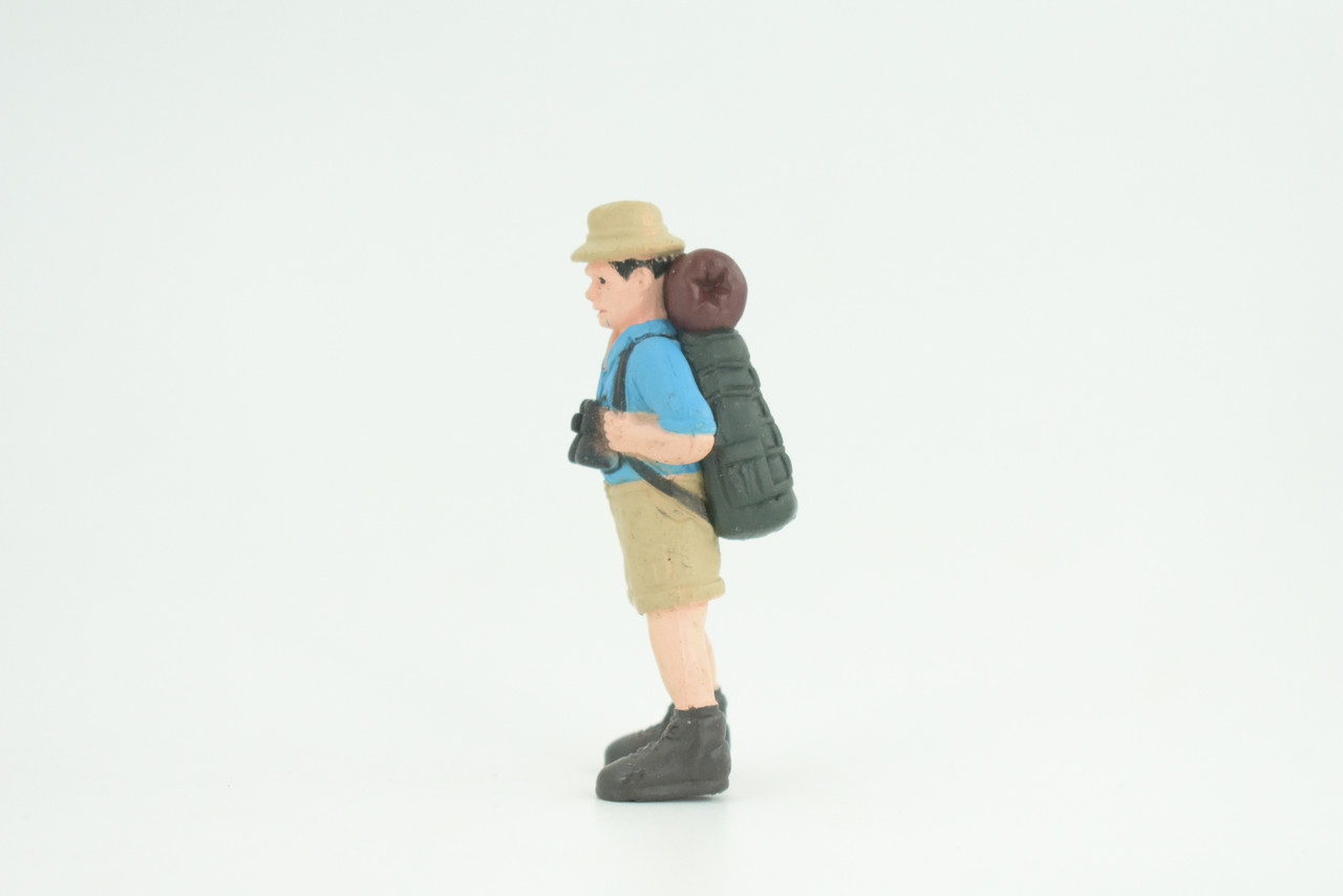 Backpacker, Hiking Man with Binoculars,  Rubber Design, Educational, Realistic Figure, Kids, Toys, Gift,    2 1/4 inches tall.     F1997 B103