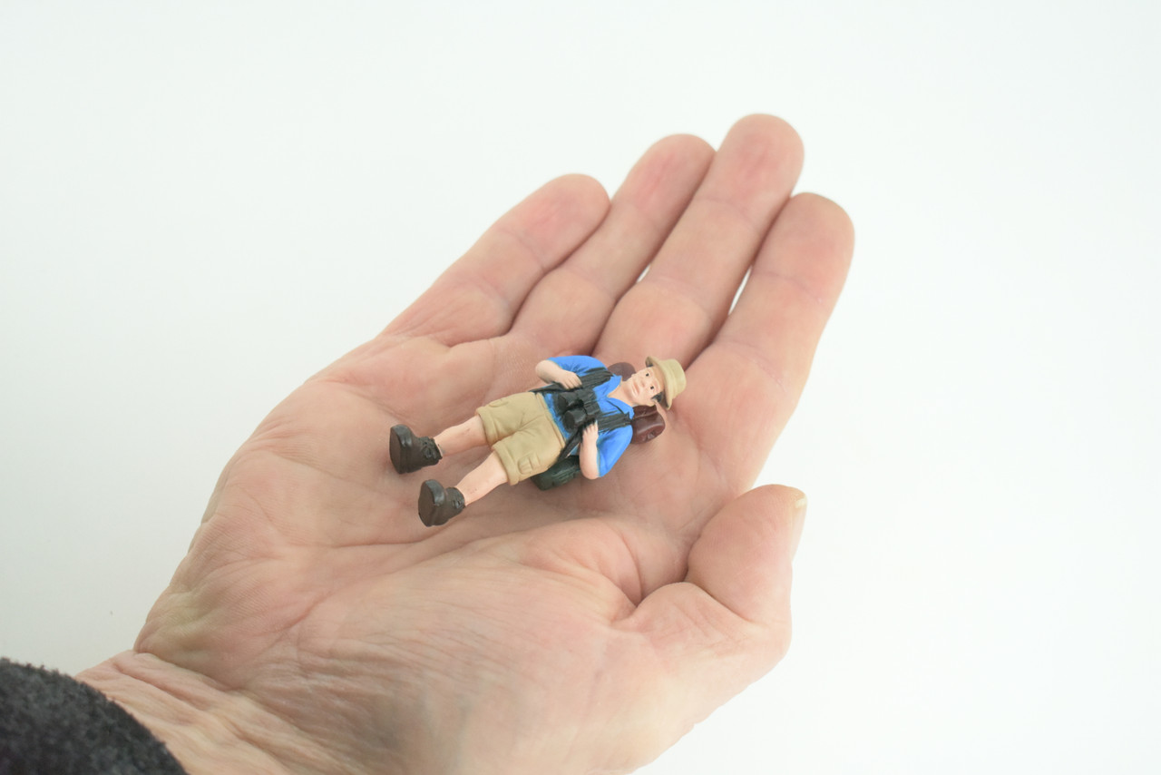  Backpacker, Hiking Man with Binoculars, Rubber Design, Educational, Realistic Figure, Kids, Toys, Gift, 2 1/4 inches tall. F1997 B103