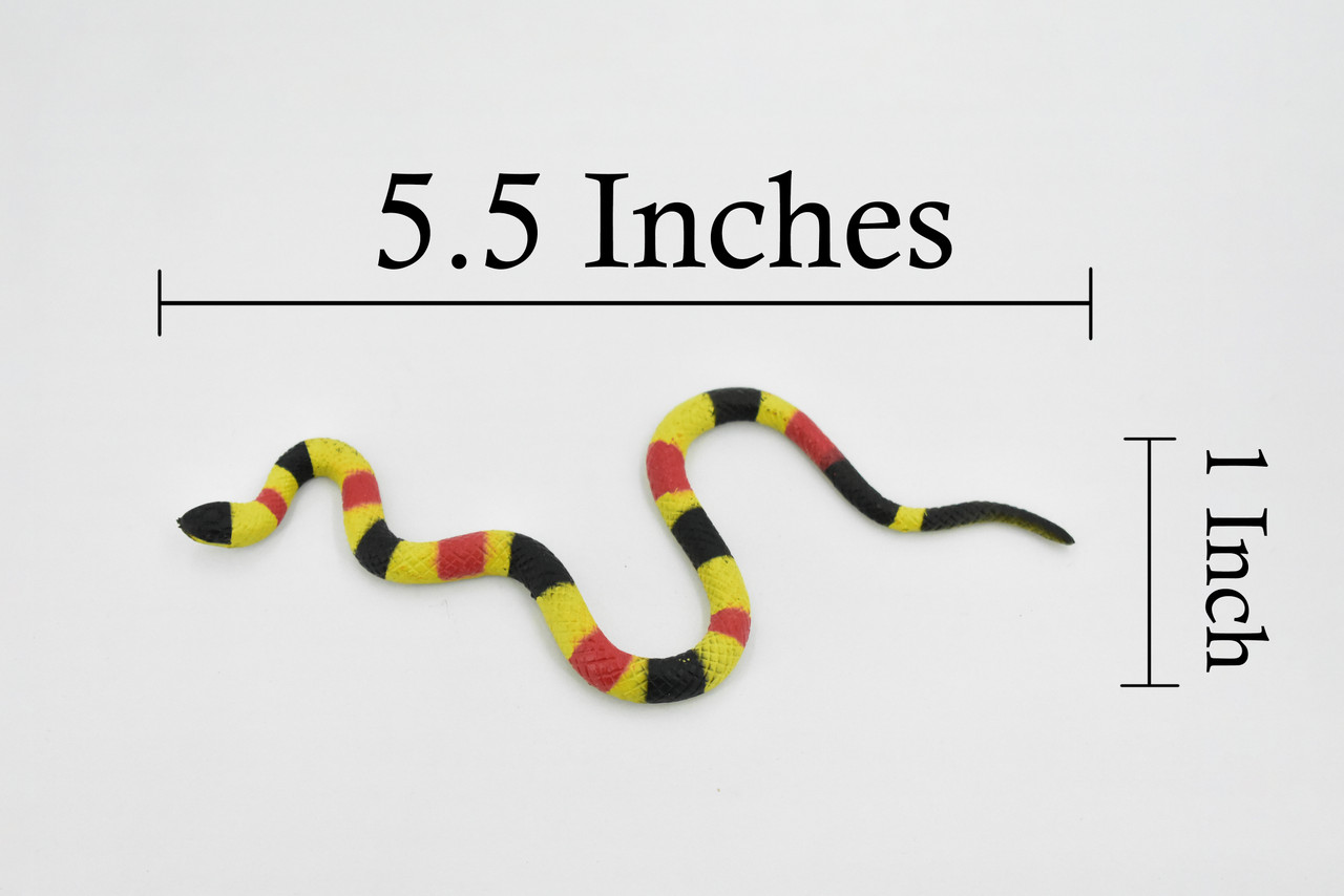 Coral Snake, Rubber Reptile, Educational, Realistic Hand Painted, Figure, Lifelike Model, Figurine, Replica, Gift,       5 1/2" 