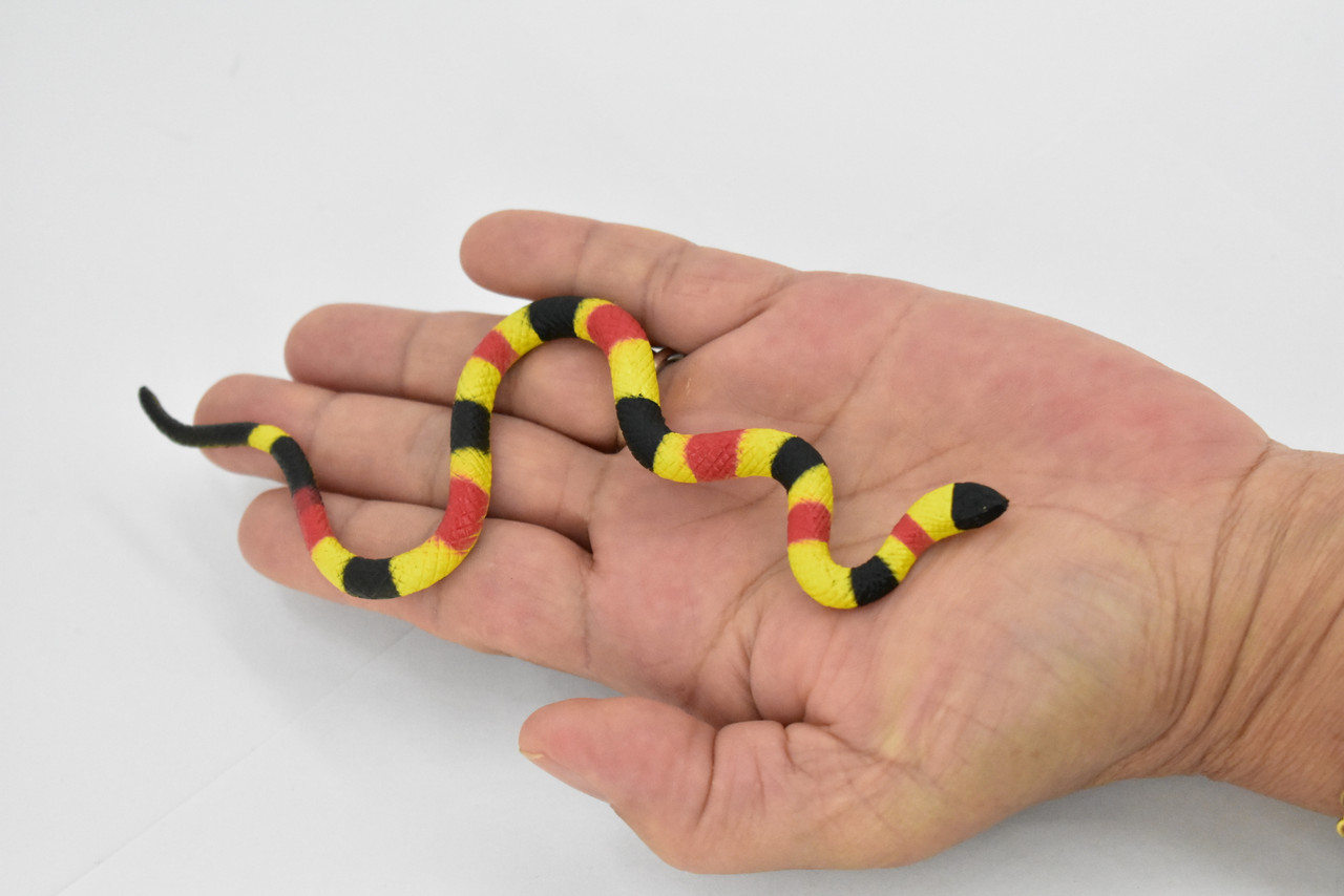 Coral Snake, Rubber Reptile, Educational, Realistic Hand Painted, Figure, Lifelike Model, Figurine, Replica, Gift,       5 1/2" 