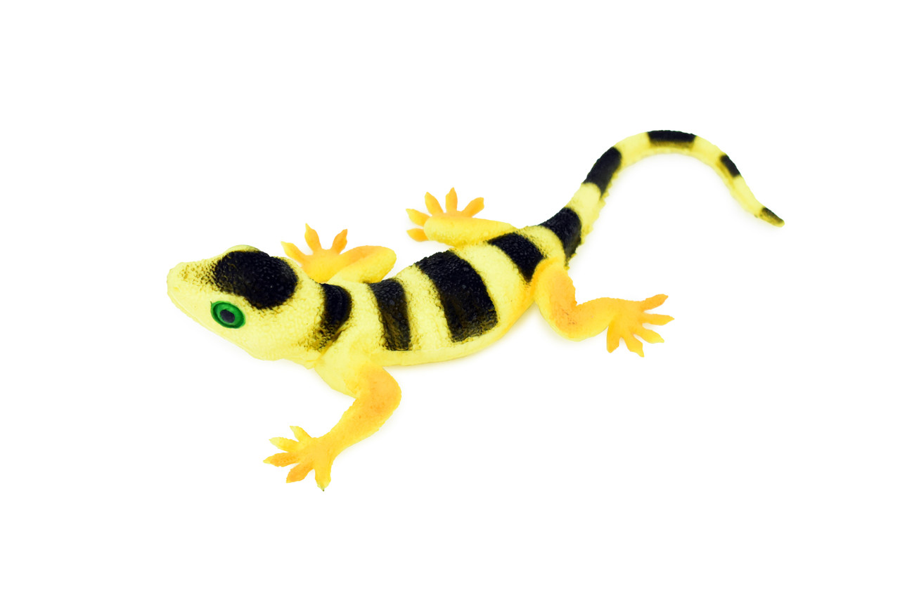 Gecko, Yellow Banded, Lizard, Reptile, Soft Rubber Toy, Realistic, Rainforest, Figure, Model, Replica, Kids, Educational, Gift    7"  F2050 B187