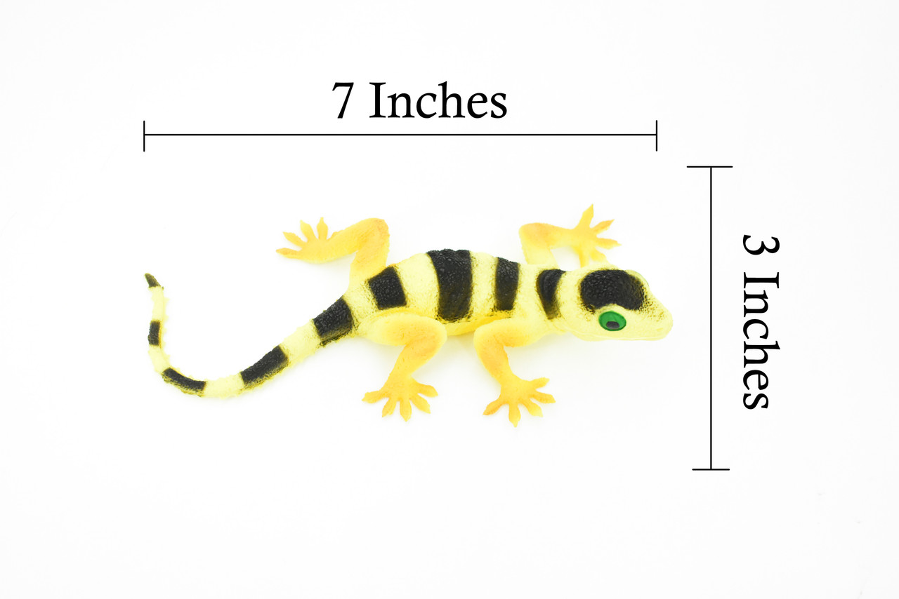 Gecko, Yellow Banded, Lizard, Reptile, Soft Rubber Toy, Realistic, Rainforest, Figure, Model, Replica, Kids, Educational, Gift    7"  F2050 B187