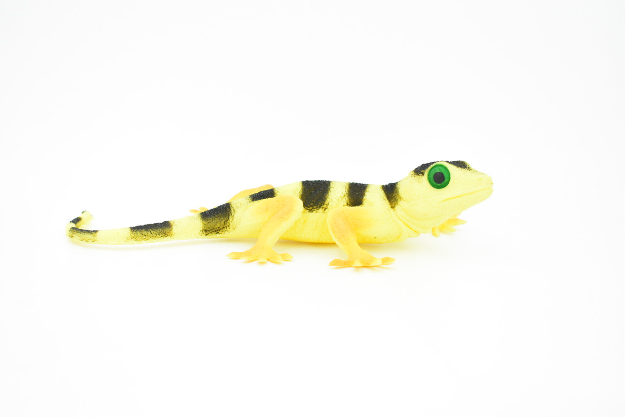 Gecko, Yellow Banded, Lizard, Reptile, Soft Rubber Toy, Realistic, Rainforest, Figure, Model, Replica, Kids, Educational, Gift    7"  F2050 B187